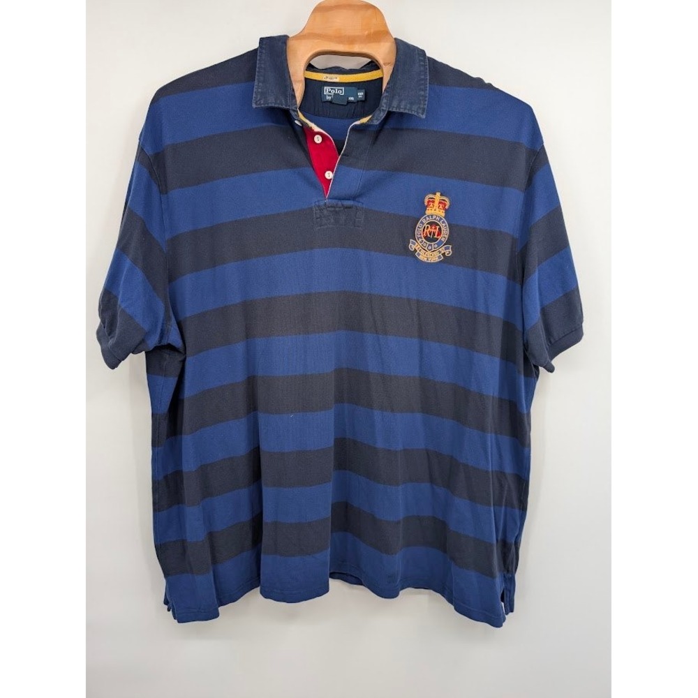 Polo Ralph Lauren Striped Bleecker Street Crest Rugby Polo Shirt Blue Men's 6XB